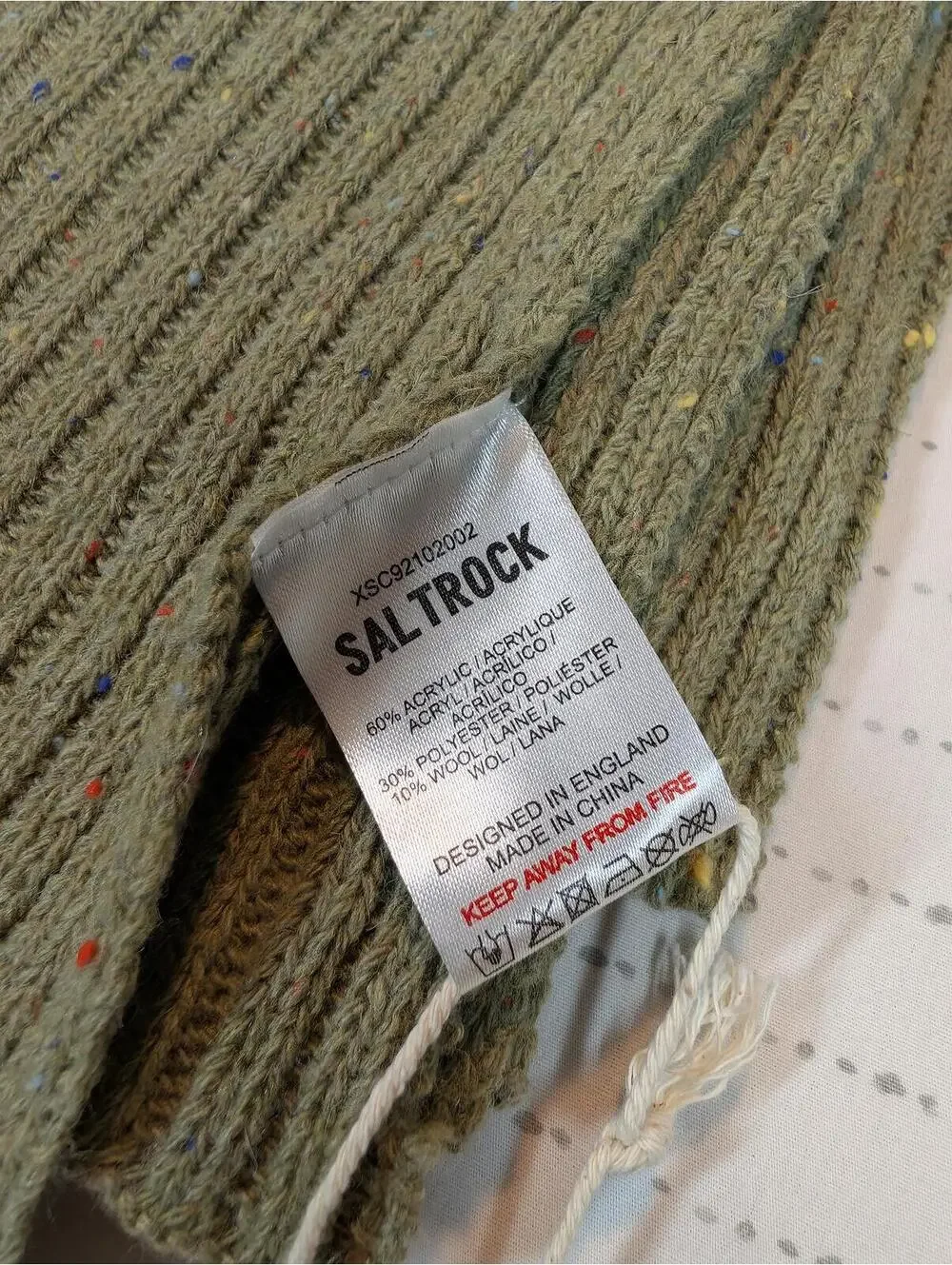 Saltrock Heritage Ribbed Knit Wool Blend Speckled Scarf Bandana Unisex One Size